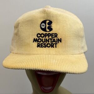 Vintage Copper Mountain Resort Corduroy Snapback Hat Cream Made in USA Ski Cap